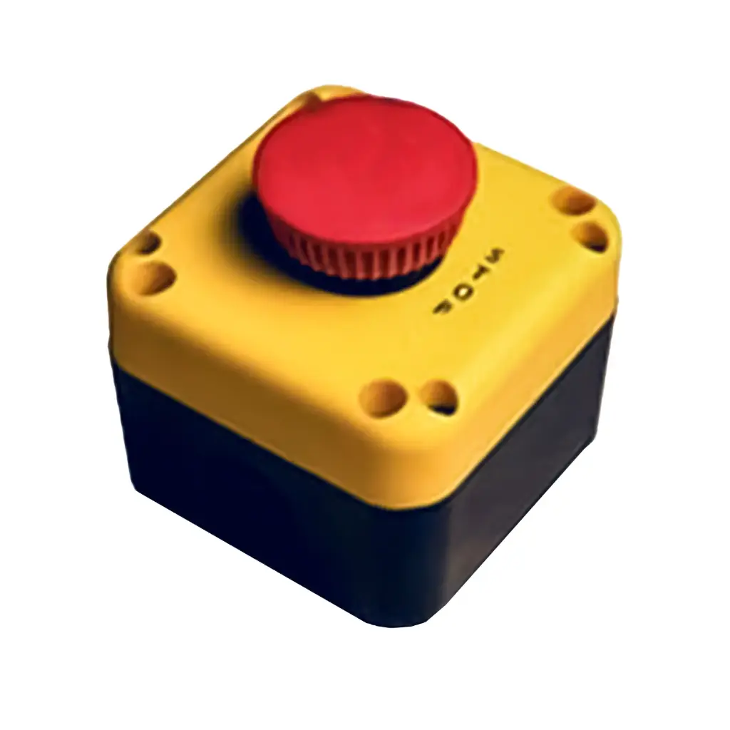 Momentary Push Button | 40mm Red Button | NEMA 4 Enclosure | Vertical Knockout | 1NC Contact 