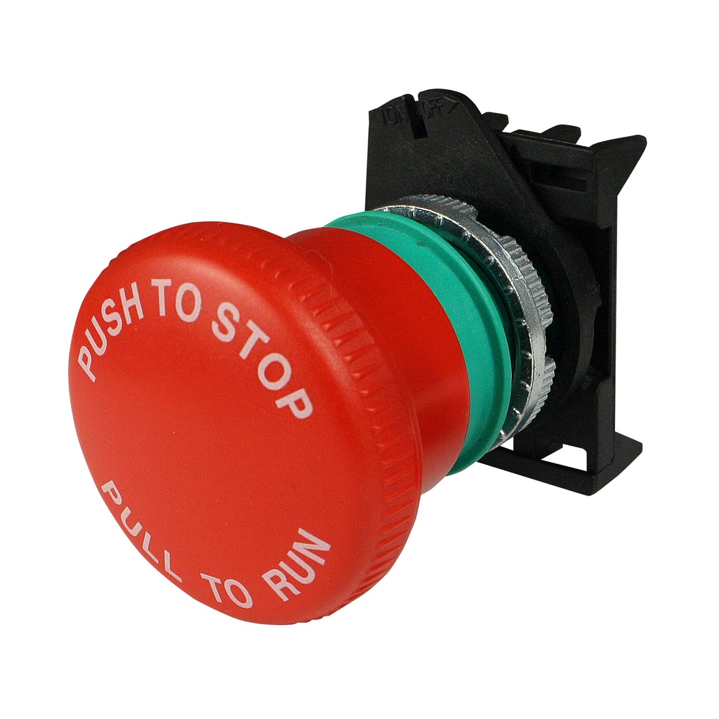 E-Stop Button: Push-to-Stop/Pull-to-Run (Printed), 40mm Red Button, 22mm Body, Contact Not Included