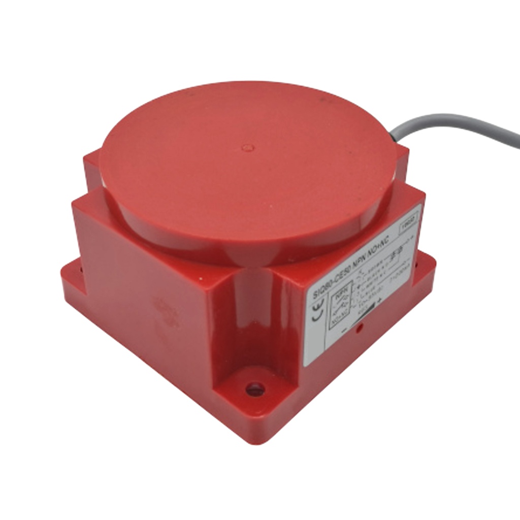 10-60mm Top Sensing inductive proximity sensor, Unshielded, 10-55 VDC, NPN-N.O./N.C., pre-wired with 2 meter cable, 80x80x50mm