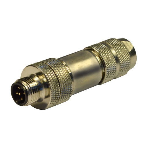 [D-12M14000] Metal Fully Shielded M12 Connector, D-Coded, Male Straight, 4 Pole, 250V, 4A, PG9 Cable Gland