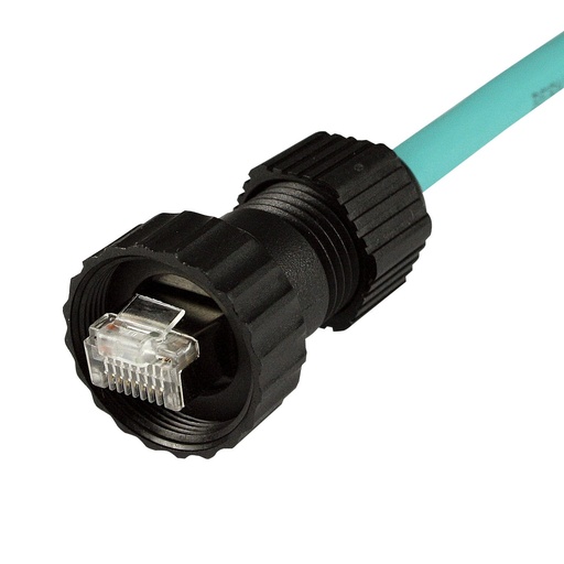 [ASIRJ45S-WM08STAF-WG] Field Attachable Waterproof Ethernet Connector, Screw Cap Ethernet