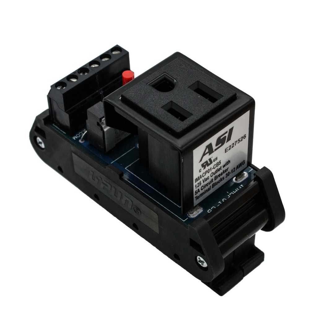 ASI IMACP01-CB5, Single 120VAC Receptacle, 5A Circuit Breaker, Din Rail Mounted, UL508