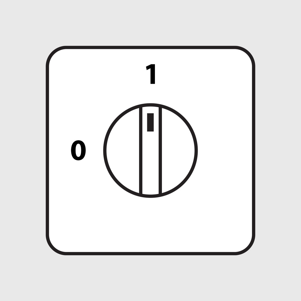 On-Off Cam Switch Handle, Black Knob, Gray Plate, 0 at Top, 1 at Right, Non-locking, IP65, UL50 Type 12