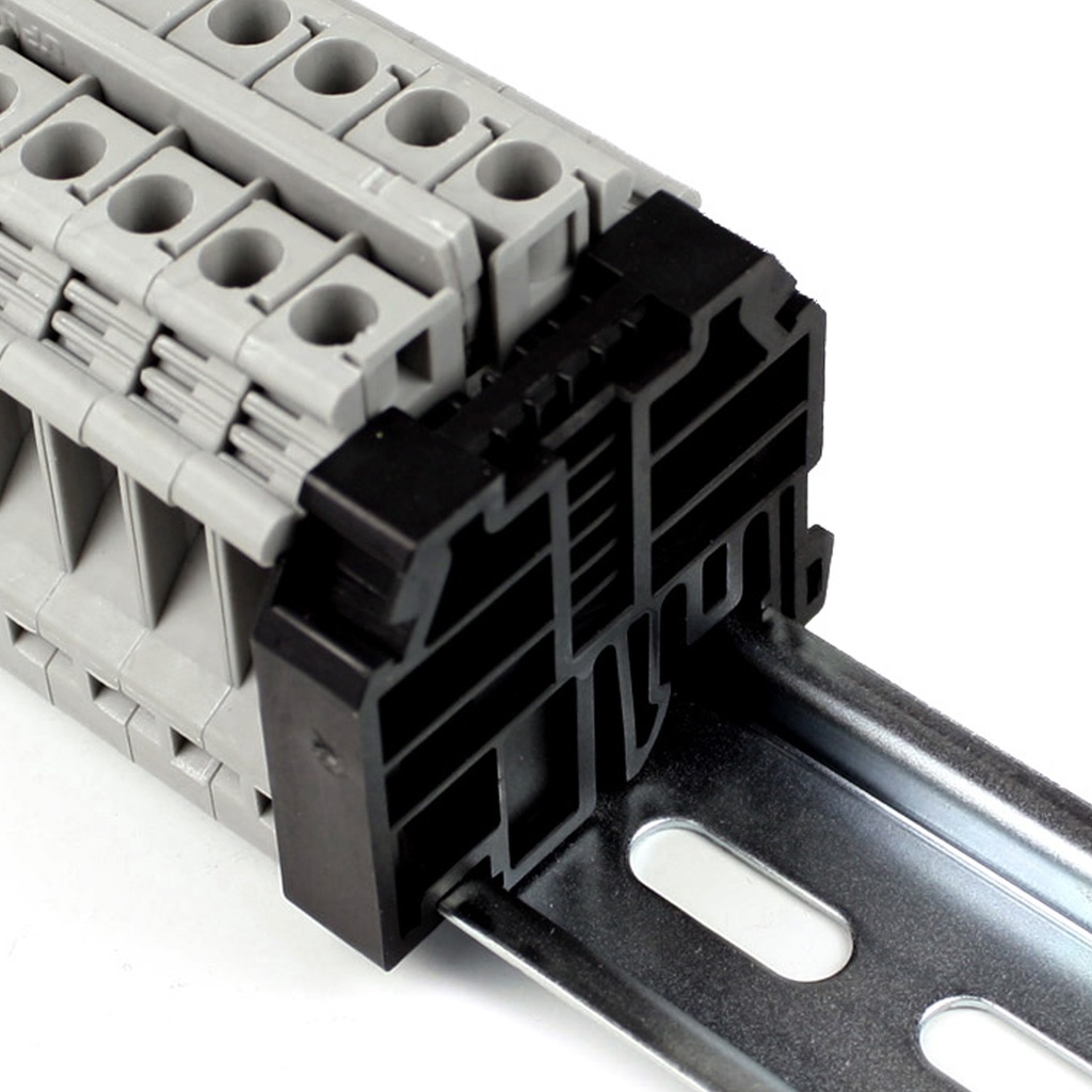 DIN Rail End Stops | Snap-Lock, Black DIN Rail End Anchor, Stainless Steel Clip, No Screws Required | ASIDU1B