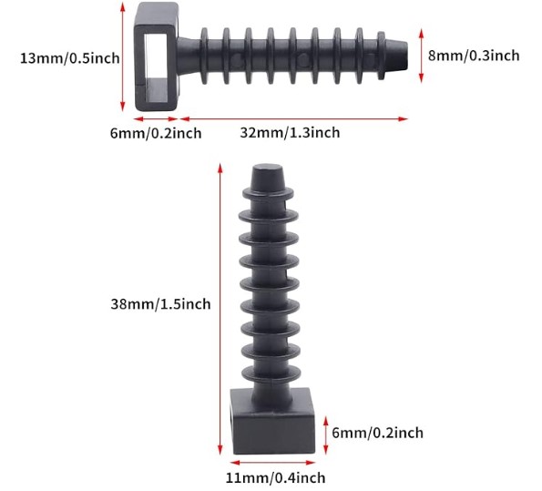 Black Cable Tie Masonry Screw Mounts | Knock-In Wall Plug Base for Up to 9mm Zip Ties | Ideal for Cable Management in Masonry, Brick, and Concrete