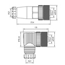 M12 Straight Female Field Wireable Connector With Screw Terminal, Pg7 Cable Gland, Black, 5-Pole