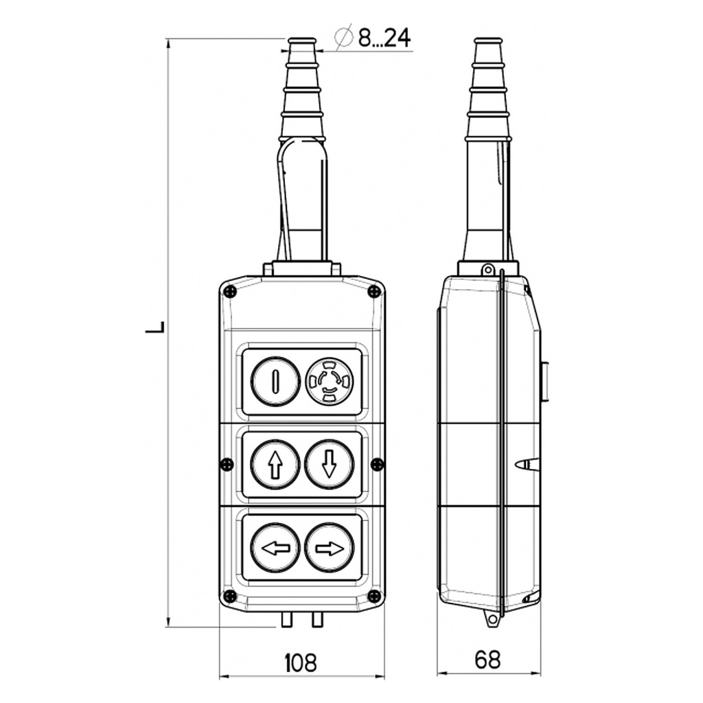 Double Row 6 Button Pendant Station, 4 Bidirectional, 1 Start, 1 Estop Button