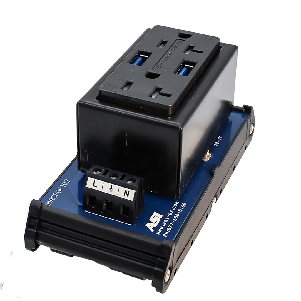 ASI IMACP02-USBC-5.0-B, Dual 120VAC Receptacle, Dual USB-A 5A Charging Ports, DIN Rail Mount