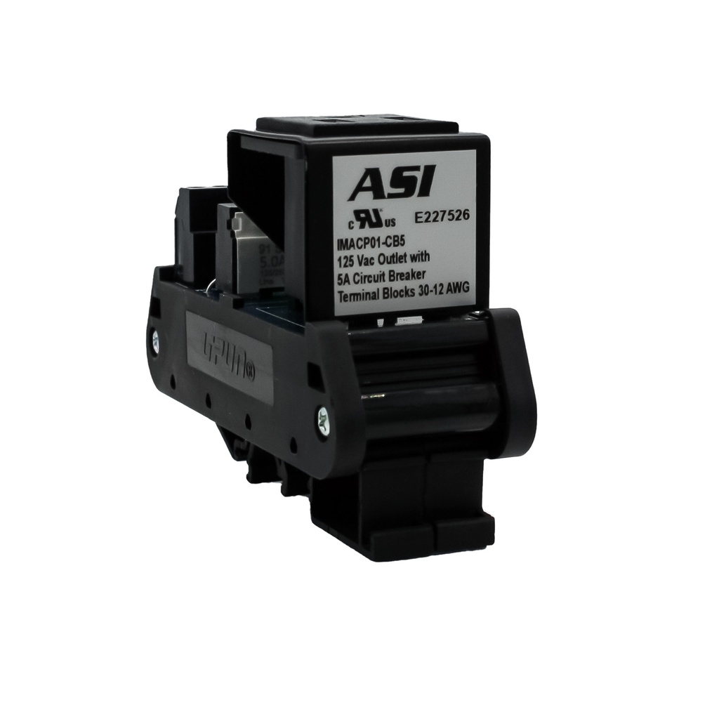 ASI IMACP01-CB5, Single 120VAC Receptacle, 5A Circuit Breaker, Din Rail Mounted, UL508