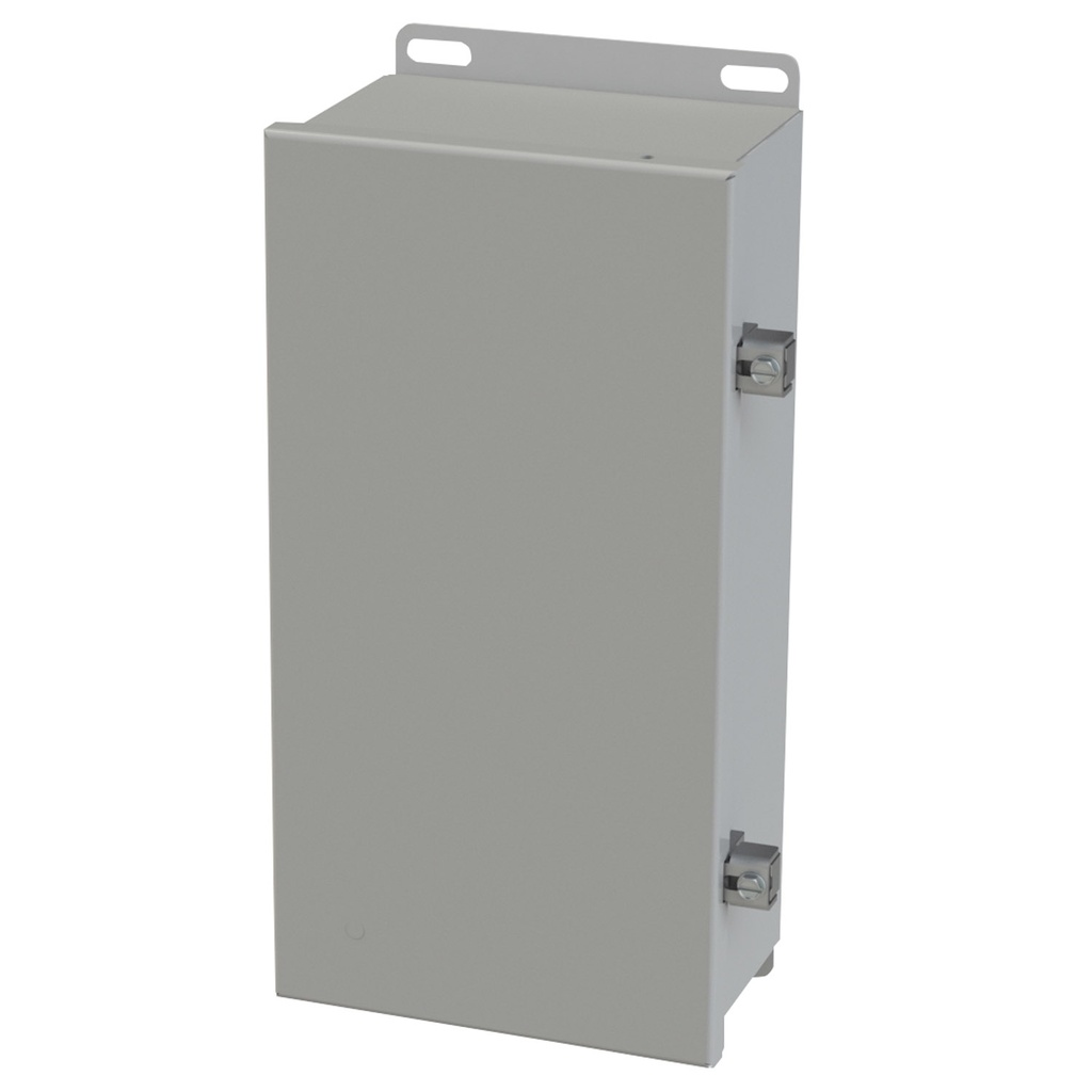 NEMA 3R, 4, 12 Enclosure, Wallmount, 12" H x 6" W x 4" D, Carbon Steel, Powder Coat gray