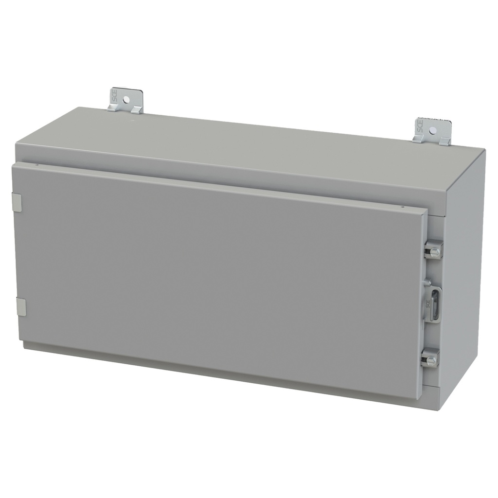 NEMA 3R, 4, 12 Enclosure, Wallmount, 12" H x 24" W x 8" D, Carbon Steel, Powder Coat gray