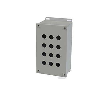 Push Button Enclosure, Compact, 22.5mm Hole, Twelve Hole, Steel, Gray