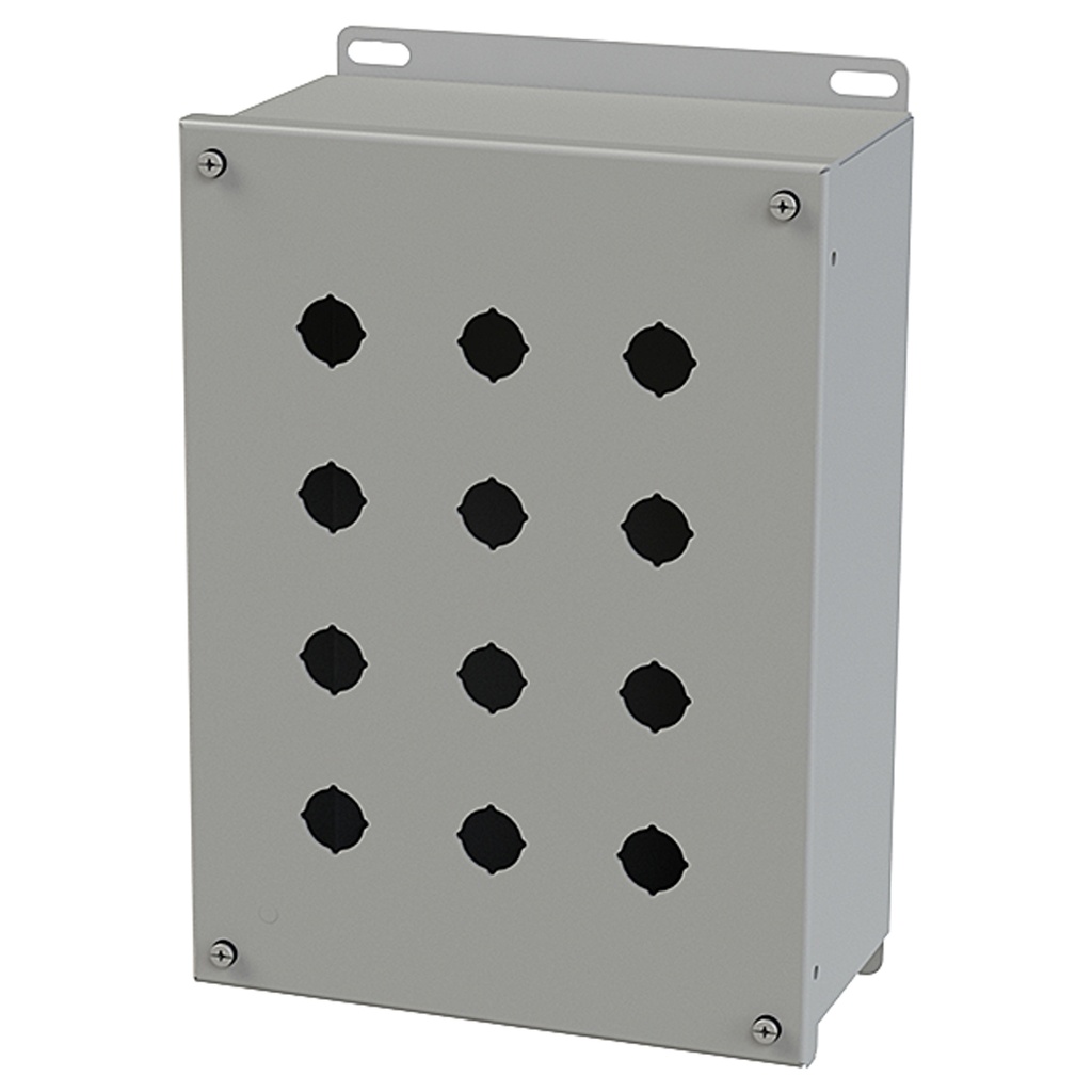 Push Button Enclosure, Extra Deep, 22.5mm Hole, 12 Hole, Steel, Gray