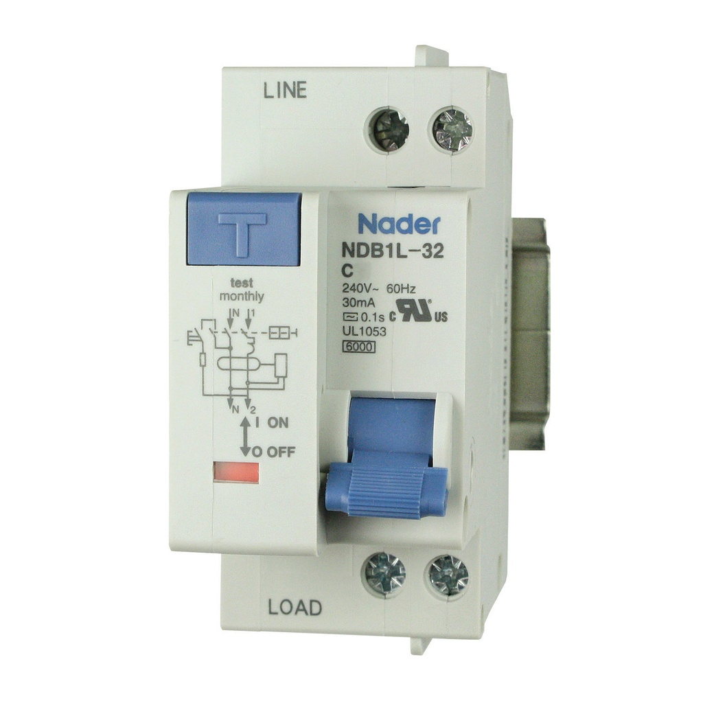 GFCI Circuit Breaker | 1P+N, 32A, 240V AC | 30mA Earth Leakage | 4.5kA SCCR | DIN Rail Mount | 36mm | UL1053 Recognized