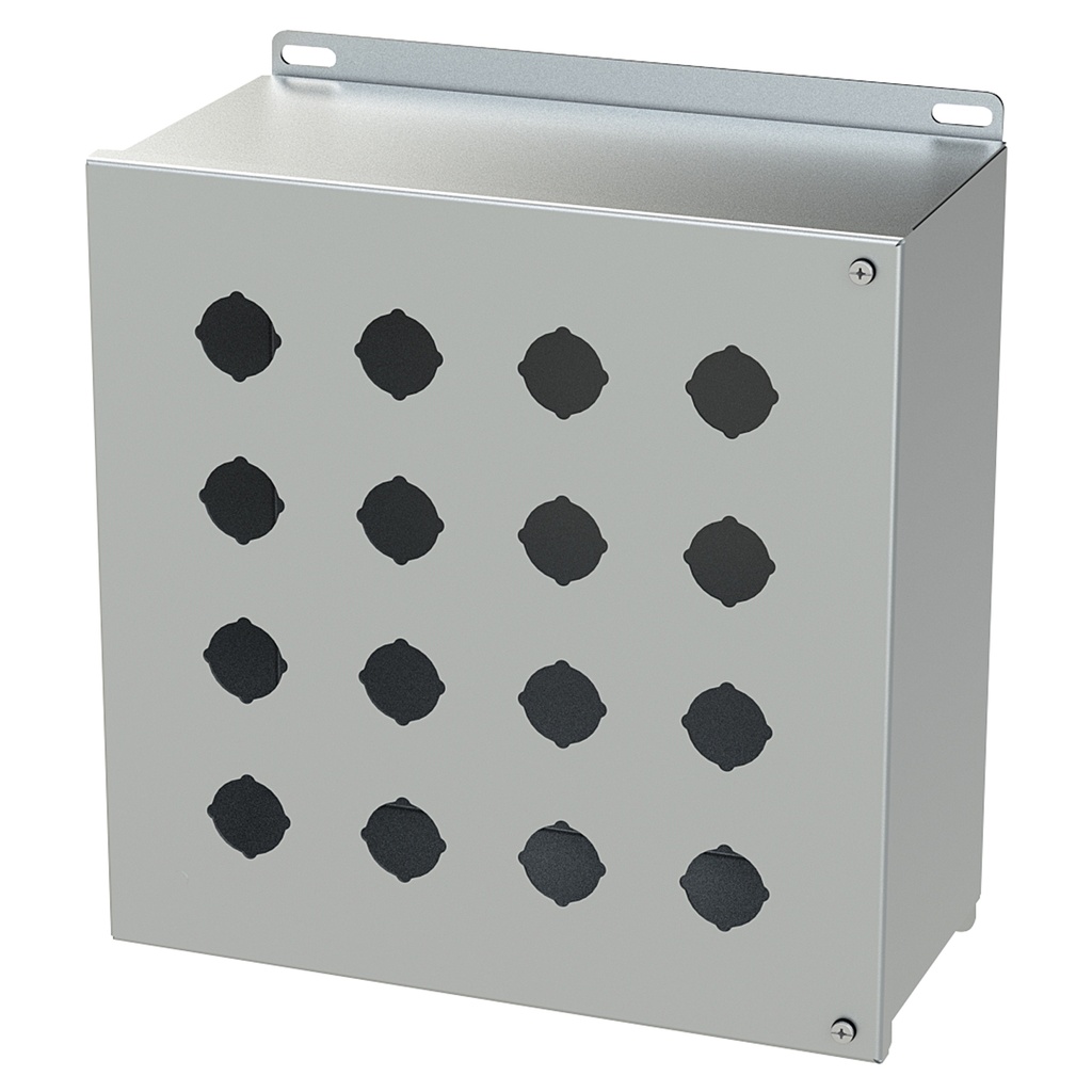 Push Button Enclosure, Hinged Cover, 30.5mm, 16 Hole, Stainless Steel