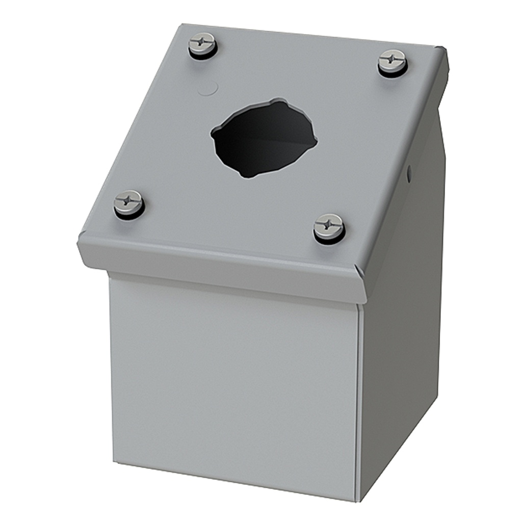 Push Button Enclosure, Sloping Front, 30.5mm Hole, 1 Hole, Steel, Gray