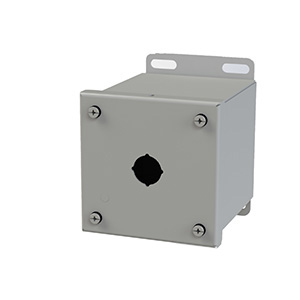 Push Button Enclosure, Extra Deep, 22.5mm Hole, 1 Hole, Steel, Gray