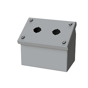 Push Button Enclosure, Sloping Front, 22.5mm Hole, 2 Hole, Steel, Gray