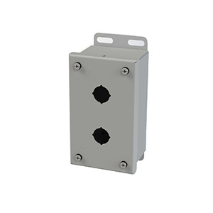 Push Button Enclosure, 22.5mm Hole, Two Hole, Steel, Gray