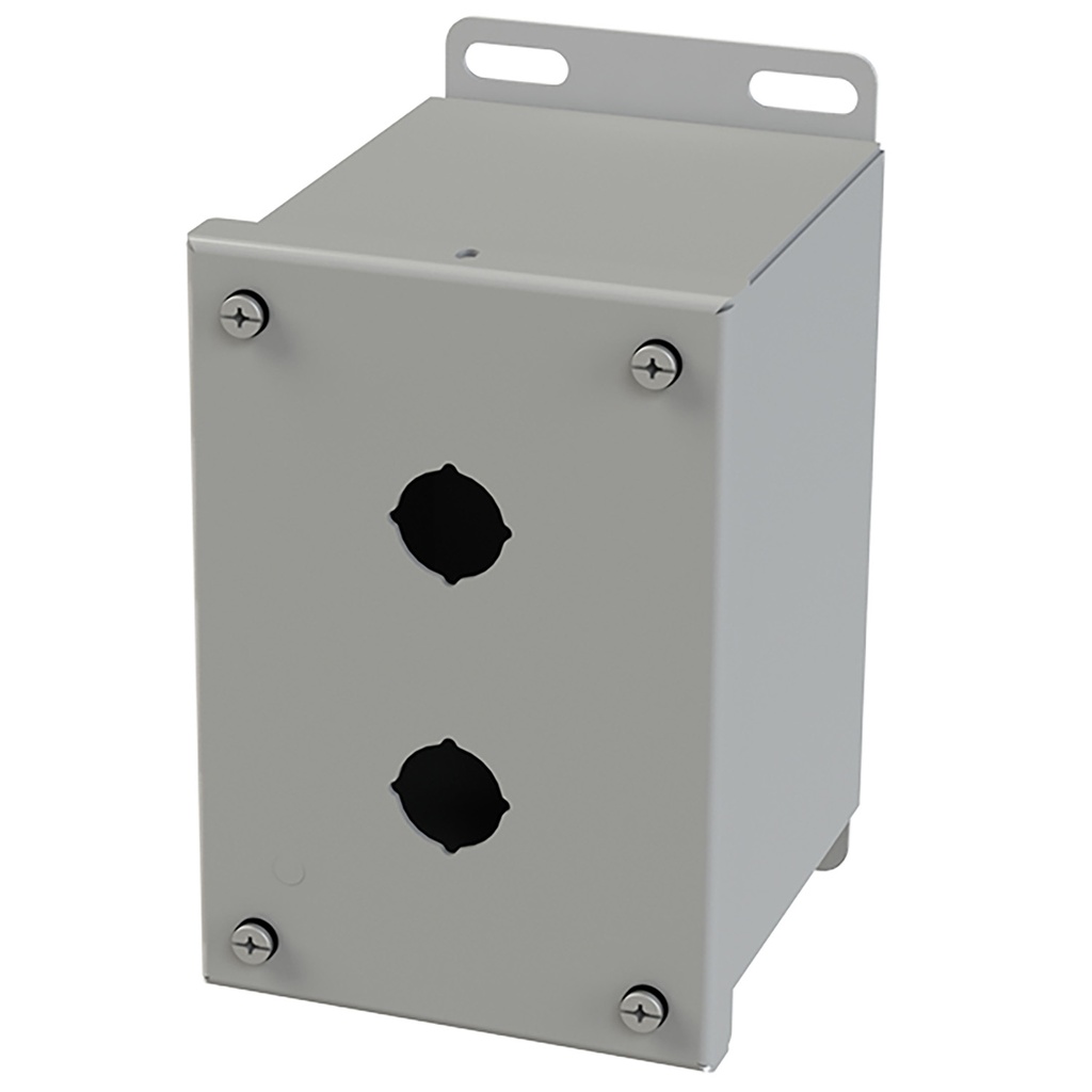 Push Button Enclosure, Extra Deep, 22.5mm Hole, 2 Hole, Steel, Gray
