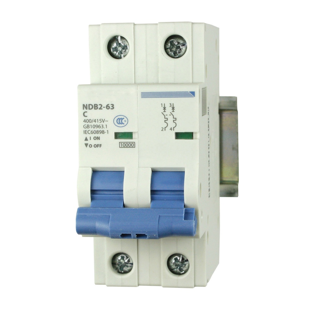 Mini Circuit Breaker | UL1077 Listed  | 6A  C Curve  400/415VAC  80VDC  10kAIC |  DIN Rail Mount |  Non Polarized |  MCB Branch Circuit Protection | NDB2-63C6-2 (2 Pole, C Trip, 6 Amp)