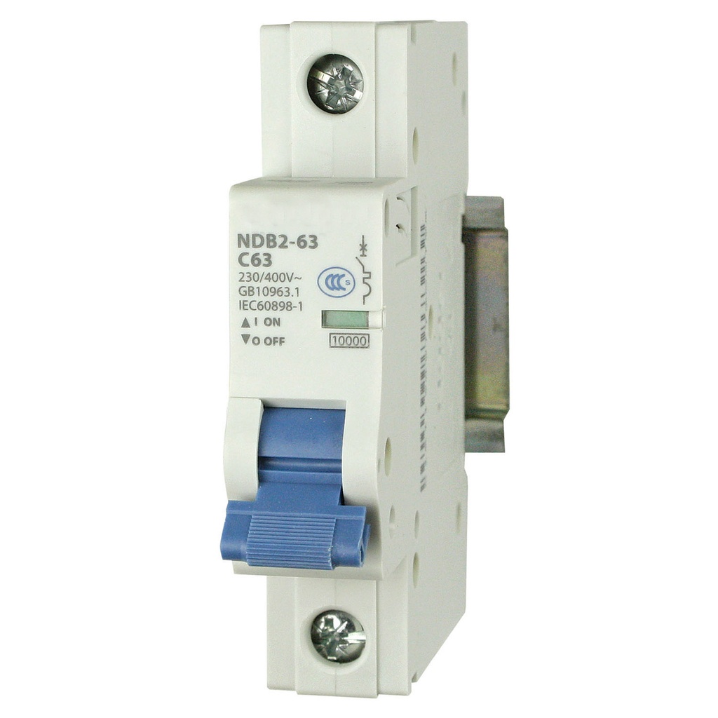 Mini Circuit Breaker | UL1077 Listed  | 63A  C Curve  230/240VAC  80VDC  10kAIC |  DIN Rail Mount |  Non Polarized |  MCB Branch Circuit Protection | NDB2-63C63-1 (1 Pole, C Trip, 63 Amp)