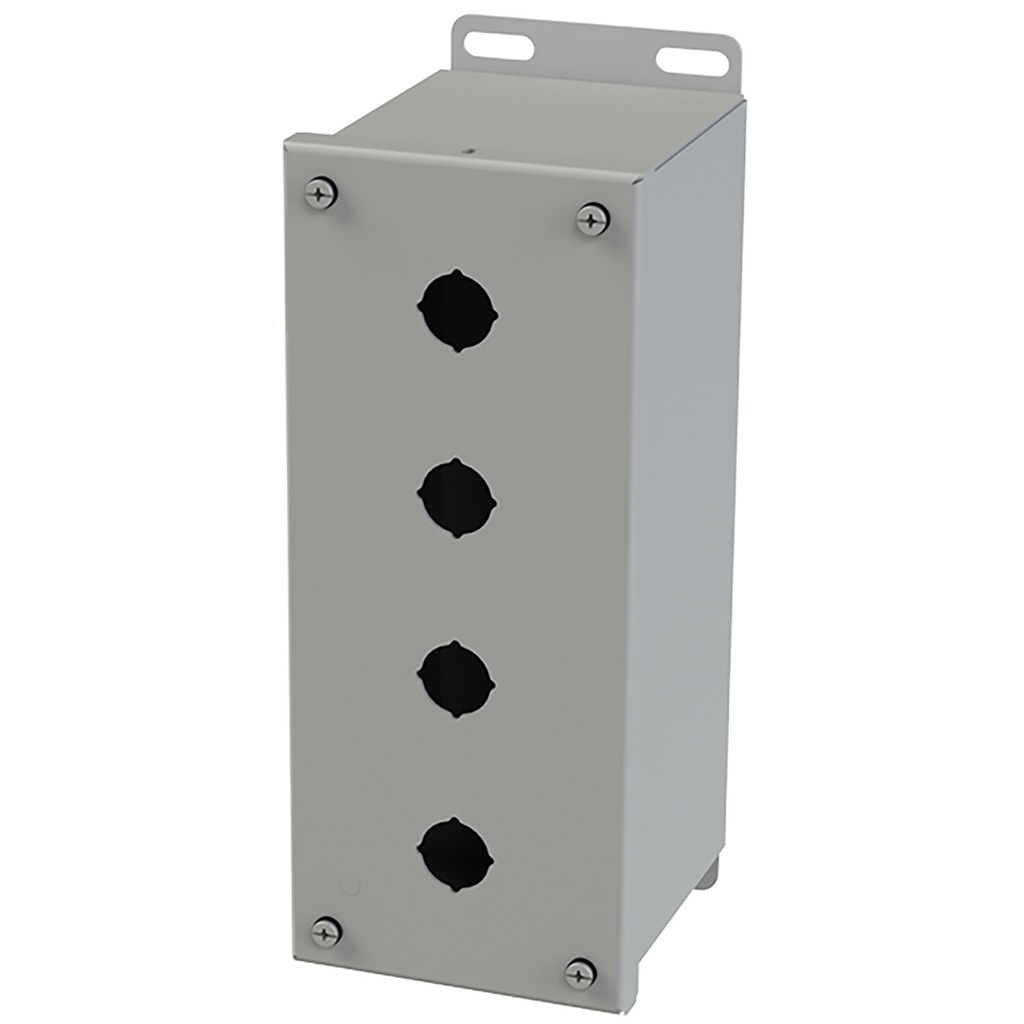 Push Button Enclosure, Extra Deep, 22.5mm Hole, 4 Hole, Steel, Gray