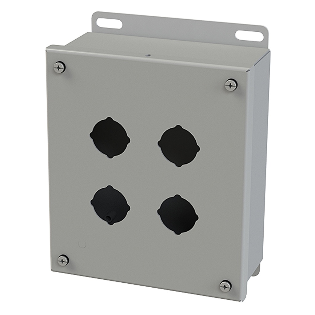 Push Button Enclosure, 30.5mm Hole, Four Hole, Steel, Gray