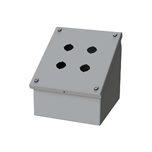 Push Button Enclosure, Sloping Front, 22.5mm Hole, 4 Hole, Steel, Gray