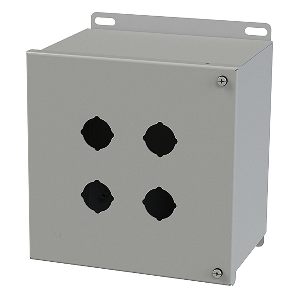 Push Button Enclosure, Hinged Cover, 30.5mm Hole, 4 Hole, Steel, Gray