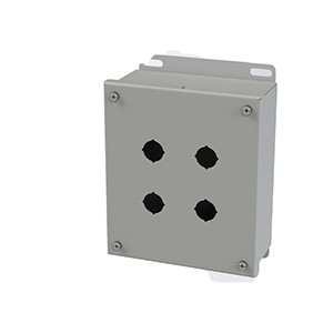 Push Button Enclosure, 22.5mm Hole, Four Hole, Steel, Gray