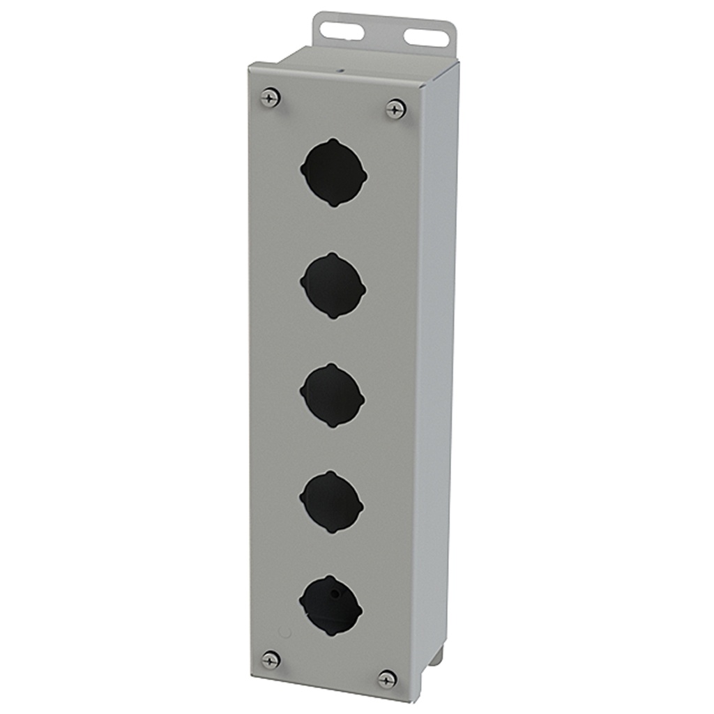 Push Button Enclosure, 30.5mm Hole, Five Hole, Steel, Gray