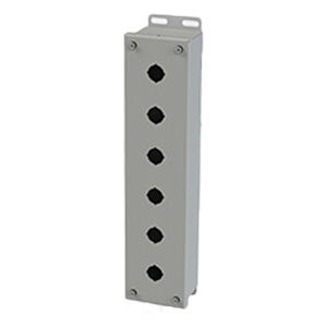 Push Button Enclosure, 22.5mm Hole, Single Row Six Hole, Steel, Gray