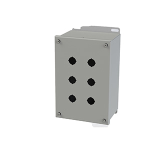 Push Button Enclosure, Extra Deep, 22.5mm Hole, 6 Hole, Steel, Gray