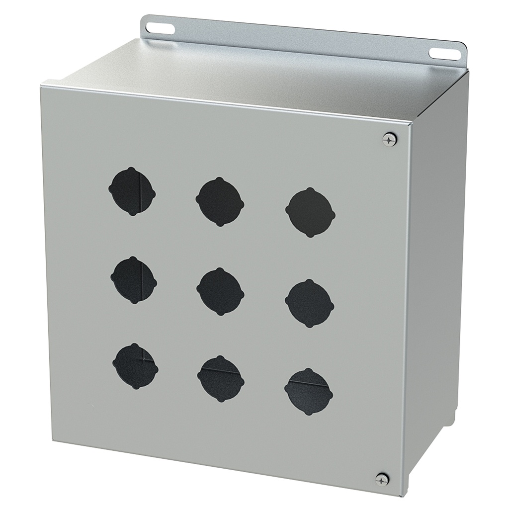 Push Button Enclosure, Hinged Cover, 30.5mm, 9 Hole, Stainless Steel