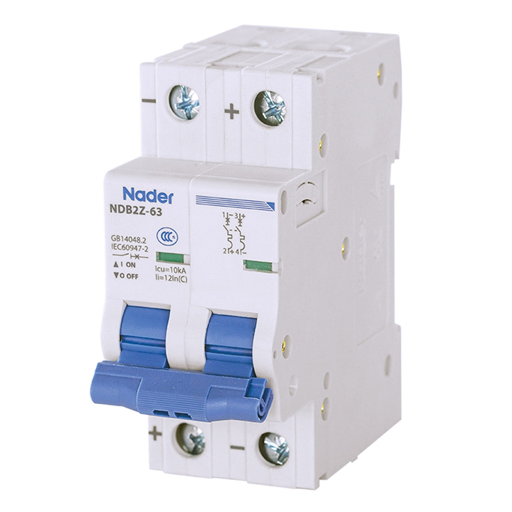 Mini Circuit Breaker | UL1077 Listed  | 4A  C Curve  400/415VAC  80VDC  10kAIC |  DIN Rail Mount |  Non Polarized |  MCB Branch Circuit Protection | NDB2Z-63C4-2 (2 Pole, C Trip, 4 Amp)