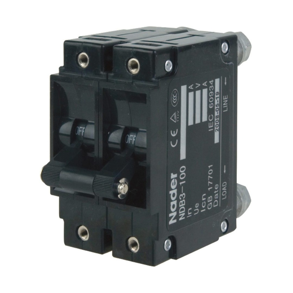 R20 Amp, 2 Pole, 250V AC, Trip Curve: C, ack & Panel Mount Screw, Hydraulic Magnetic Circuit Breaker, UL1077