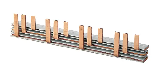 Copper Busbar | 13mm Pitch, 25 Positions | 3 Pole MCB | 100A | 10kA SCCR | 1 Meter (Can Cut to Length) | Q Series CBI Mini Circuit Breakers