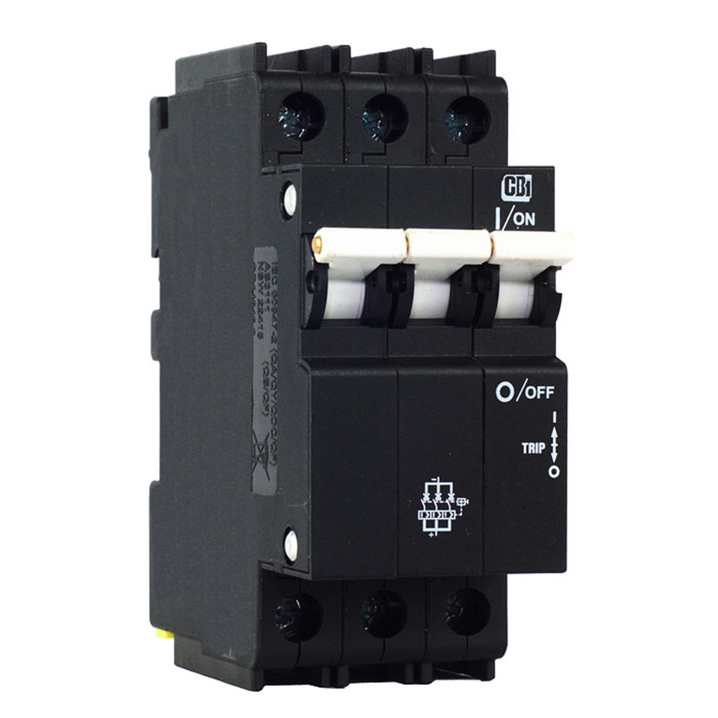 2 Amp DIN Rail Circuit Breaker, 240V AC, 3 Pole, Only 39 mm Wide, UL489 Listed