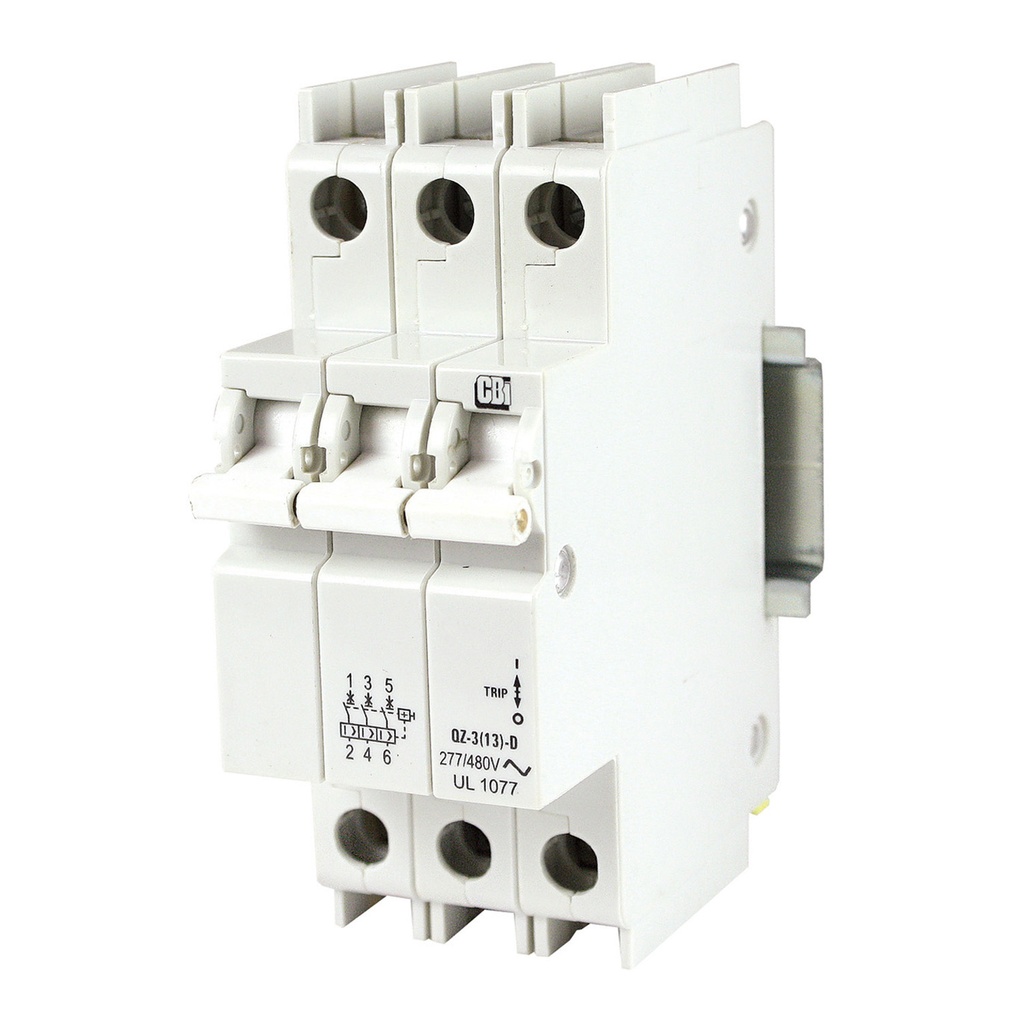 Miniature DIN Rail Mounted Circuit Breaker, 3 pole, 10 amp, long trip curve
