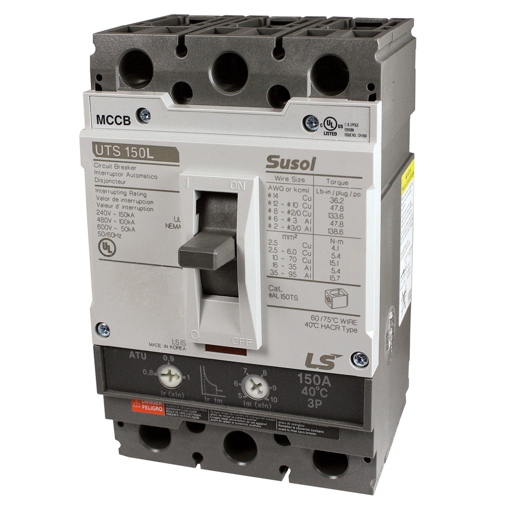 UTS150 MCCB | 150 Amp | 3 Poles | 600V AC Class | UTS150 Frame | Fixed Thermal, Fixed Magnetic Trip | Line & Load Side Lugs | UL489 | Molded Case Circuit Breaker | UTS150N-FTU-150A-3P-LL-UL