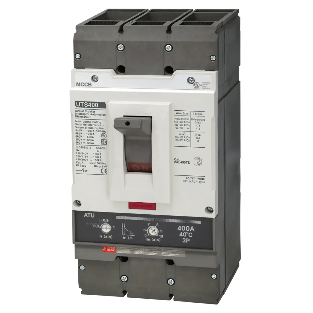 UTS400 MCCB | 350 Amp | 3 Poles | 600V AC Class | UTS400 Frame | Fixed Thermal, Fixed Magnetic Trip | Line & Load Side Lugs | UL489 | Molded Case Circuit Breaker | UTS400N-FTU-350A-3P-LL-UL