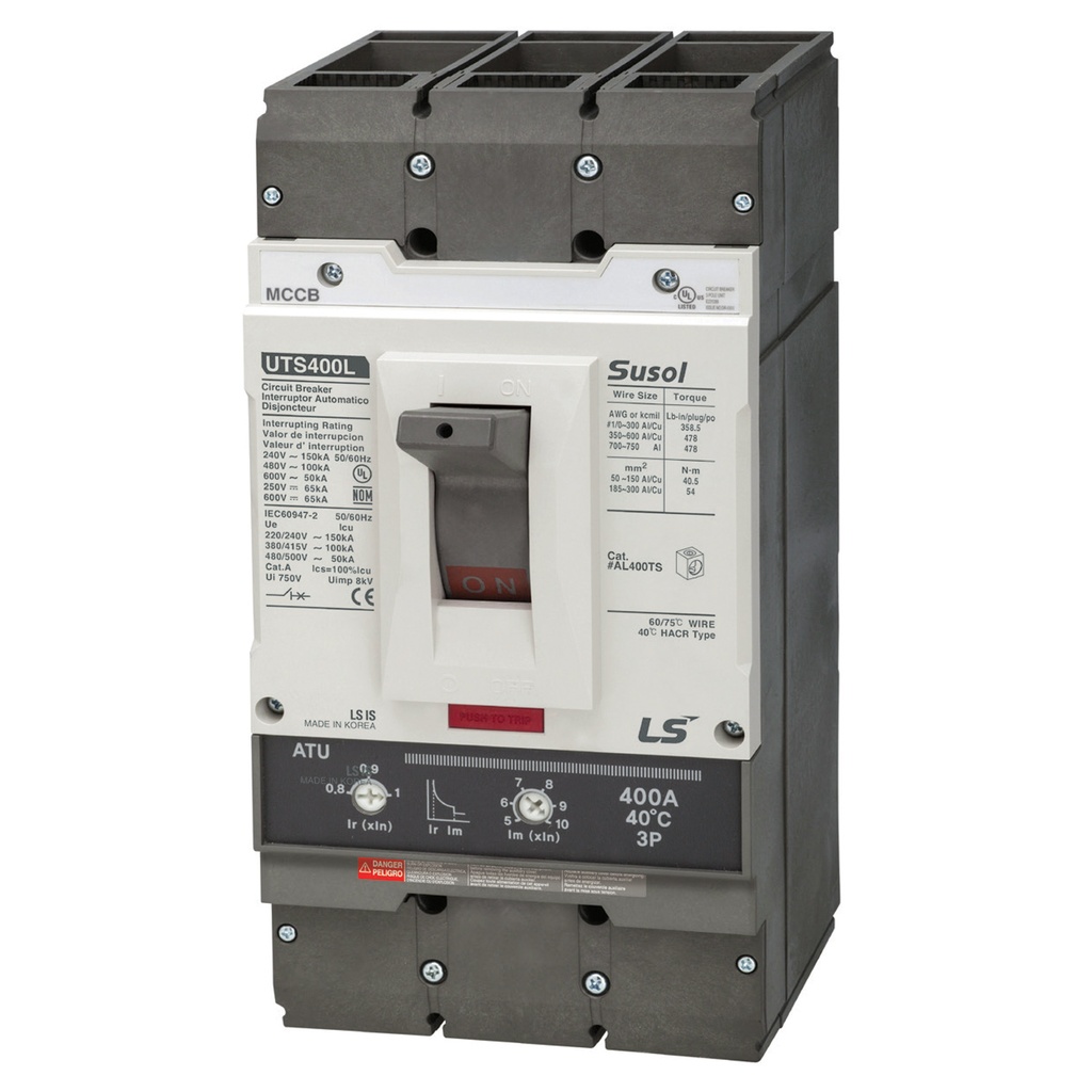 UTS400 MCCB | 400 Amp | 3 Poles | 600V AC Class | UTS400 Frame | Fixed Thermal, Fixed Magnetic Trip | Line & Load Side Lugs | UL489 | Molded Case Circuit Breaker | UTS400N-FTU-400A-3P-LL-UL