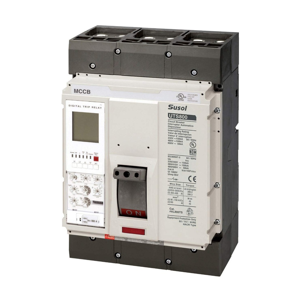 UTS800 MCCB | 400 Amp | 3 Poles | 600V AC Class | UTS800 Frame | Normal OCR-I, Communication Remote Reset, Power 60Hz | Line & Load Side Lugs | UL489 | Molded Case Circuit Breaker | UTS800N-NGO-400A-3P-LL-UL