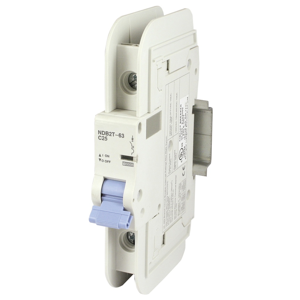 Mini Circuit Breaker | UL489 Listed  | 25A  D Curve  120/277VAC  60VDC  10kAIC |  DIN Rail Mount |  Non Polarized |  MCB Branch Circuit Protection | NDB2T-63D25-1L (1 Pole, D Trip, 25 Amp)