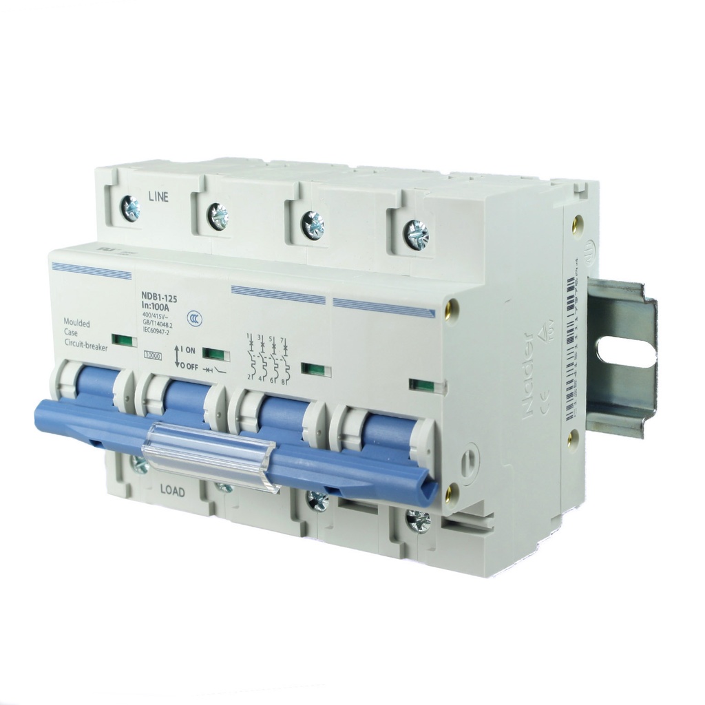Mini Circuit Breaker UL1077 Listed | 100A  D Curve | 400/415VAC  10kAIC | DIN Rail Mount | Non Polarized MCB Branch Circuit Protection | NDB1-125D100-4 (4 Pole  D Trip  100 Amp)