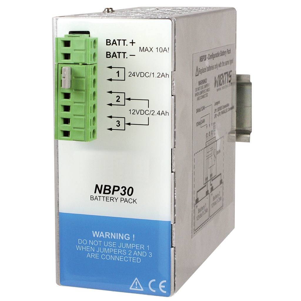 NBP30 Din Rail Mount, 2 x 12 Volt DC x 1.2Ah Battery Storage Unit for 24VDC Uninterruptible Power Supply (UPS) - 2 Batteries Included