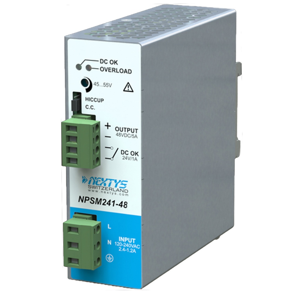 48V DC DIN Rail Power Supply, 5A, Alarm Contact