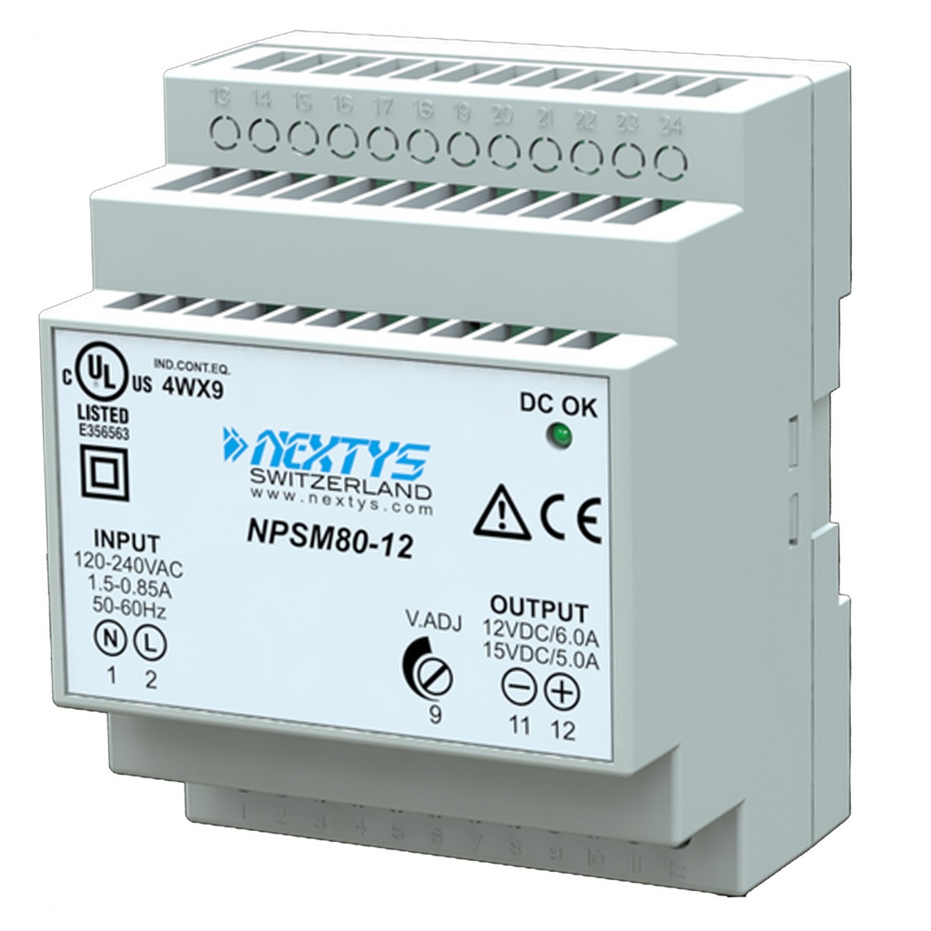 DISCONTINUED - 12V DIN Rail Power Supply, Adjustable 12-15Vdc, 6A, 80W, ASINPSM80-12