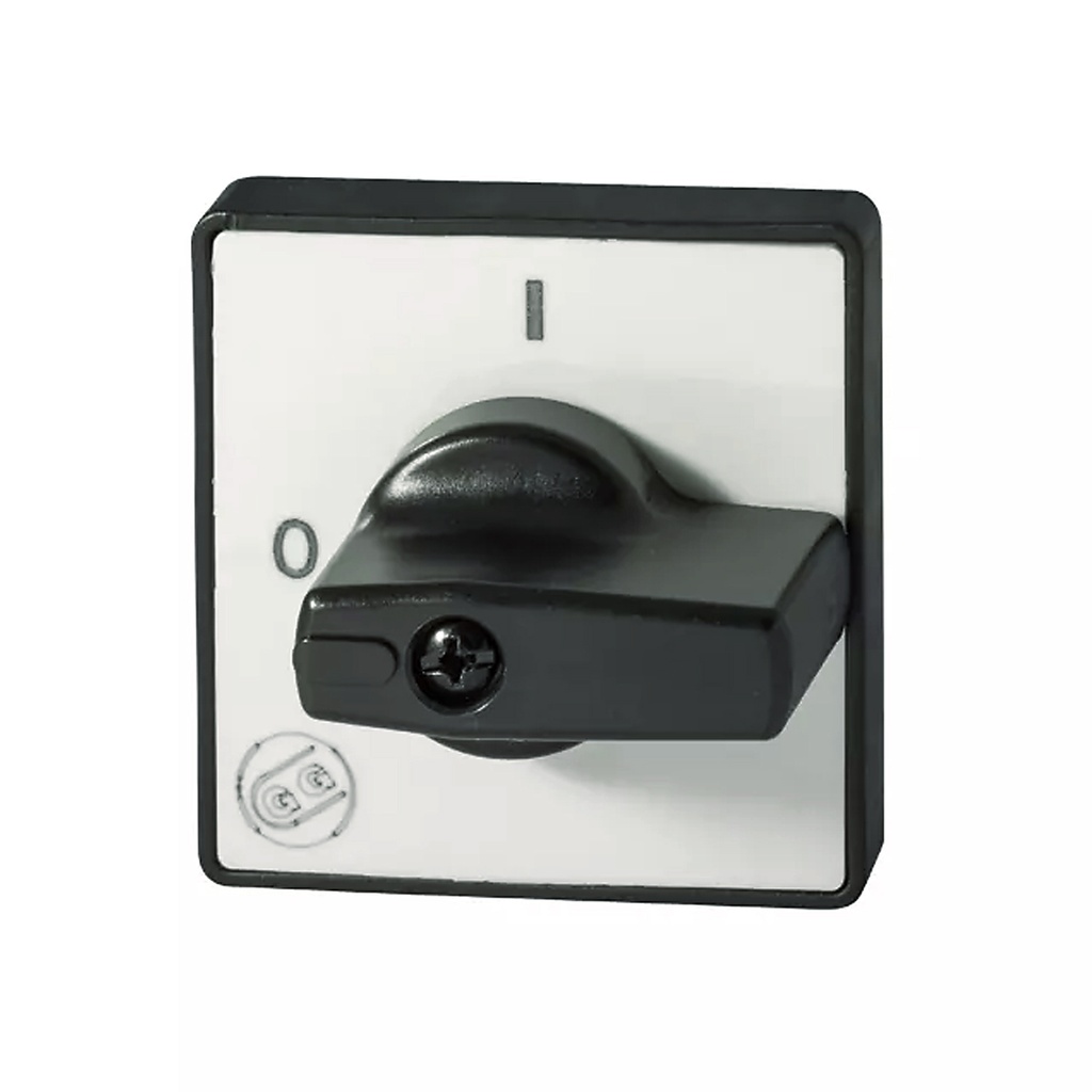 Cam Switch Handle for Motor Cam Switch, Spring Return to 0, Use with Reversing Switch 3 Pole Models, 3 Position, Black Knob, Gray Plate